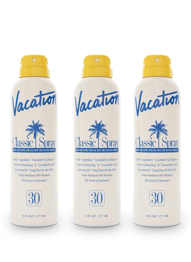 VACATION - Vacation Classic Sunscreen Spray SPF 30, Water-Resistant, Lightweight, Transparent on All Skin Tones, Dermatologist-Tested, Vegan, 6 Fl. Oz. (Value Pack of 3) - Image 1