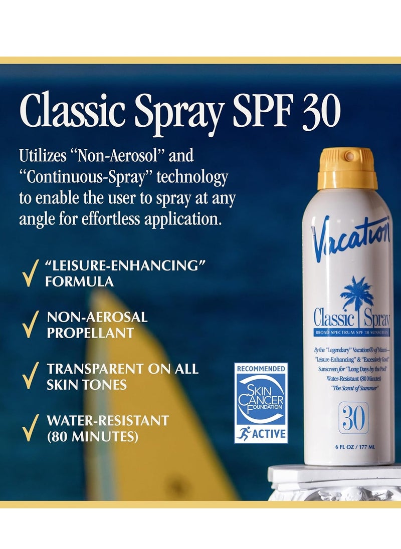 VACATION - Vacation Classic Sunscreen Spray SPF 30, Water-Resistant, Lightweight, Transparent on All Skin Tones, Dermatologist-Tested, Vegan, 6 Fl. Oz. (Value Pack of 3) - Image 1