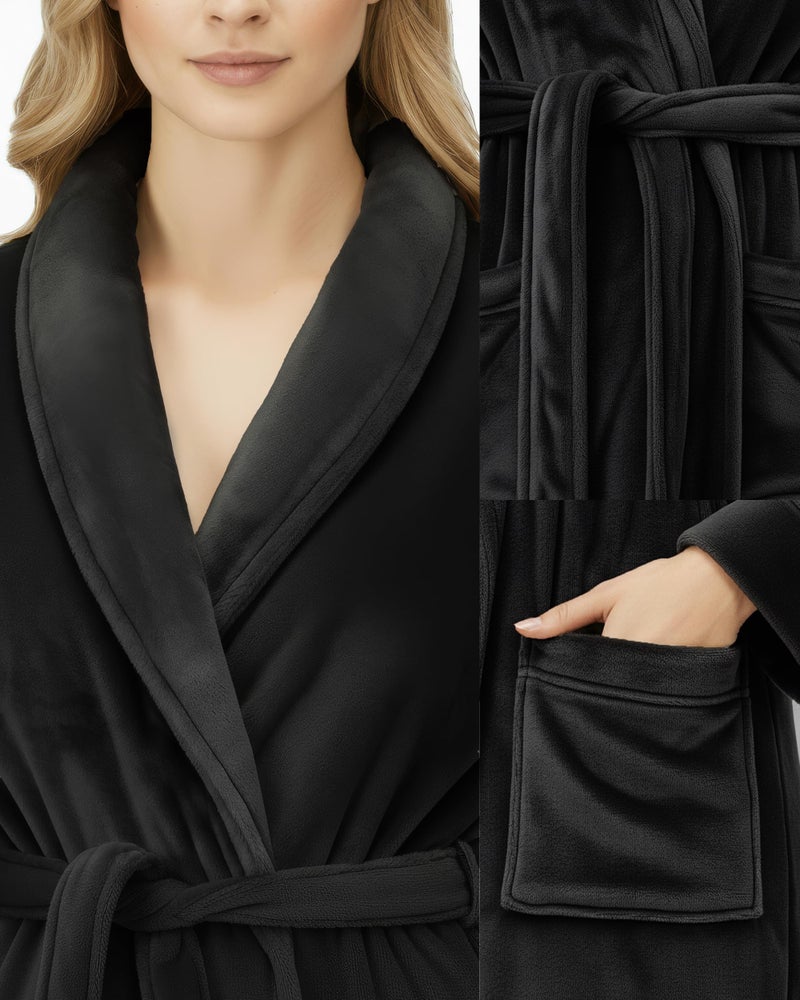 NY Threads Premium Womens Robe, Plush Fleece Long Bath Robe for Women, Fluffy Soft Women's Bathrobe, Small, Black - Image 3