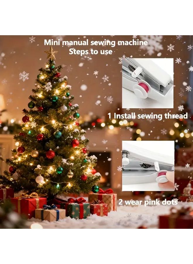 Red Portable Handheld Manual Sewing Machine Compact Lightweight For Home Travel - Image 3