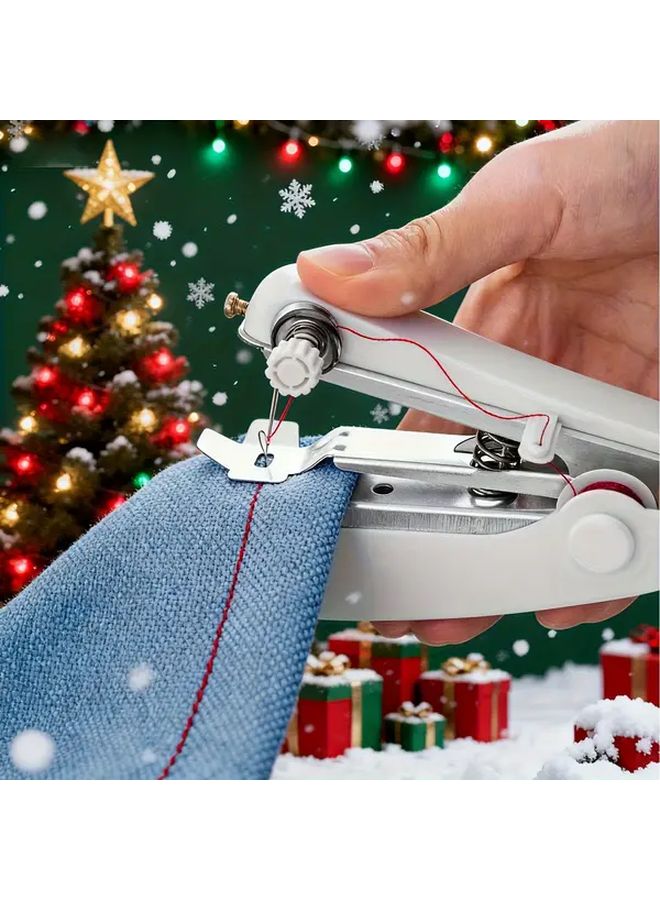 Red Portable Handheld Manual Sewing Machine Compact Lightweight For Home Travel - Image 2