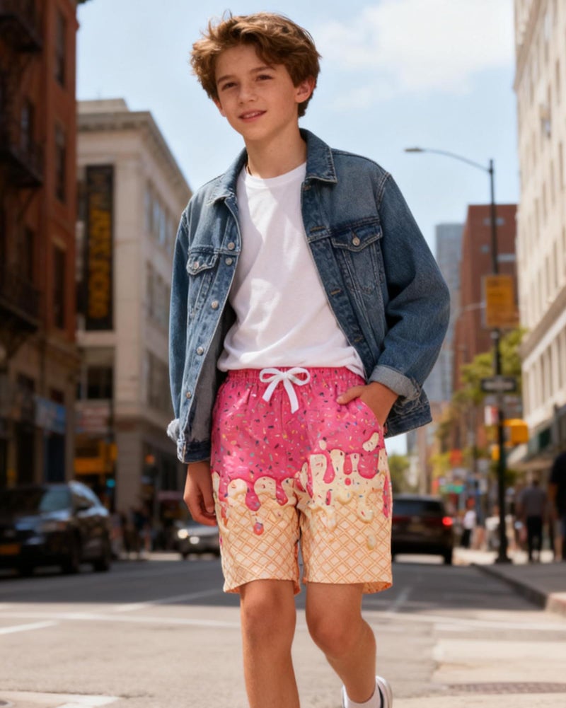 westwolf Pink Ice Cream Bathing Suits with Compress Big Boy Board Shorts Size 10-12T Boy's Yellow Waffle Swim Trunks Swimming Shorts Kids Beach Large - Image 2