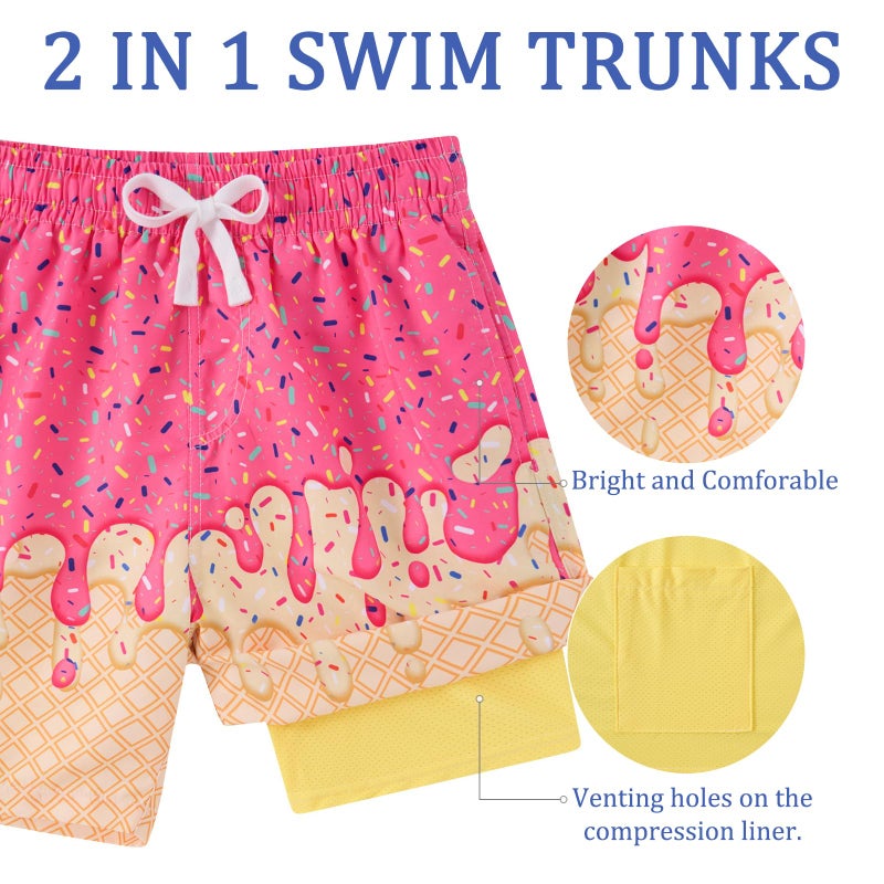 westwolf Pink Ice Cream Bathing Suits with Compress Big Boy Board Shorts Size 10-12T Boy's Yellow Waffle Swim Trunks Swimming Shorts Kids Beach Large - Image 4