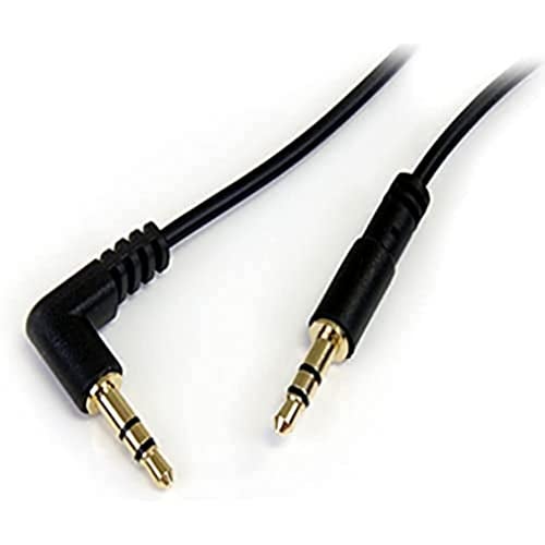 StarTech.com 3 ft. (0.9 m) 3.5mm Audio Cable - 3.5mm Slim Audio Cable - Right Angle - Male/Male - Aux Cable (MU3MMSRA), Black - Image 1