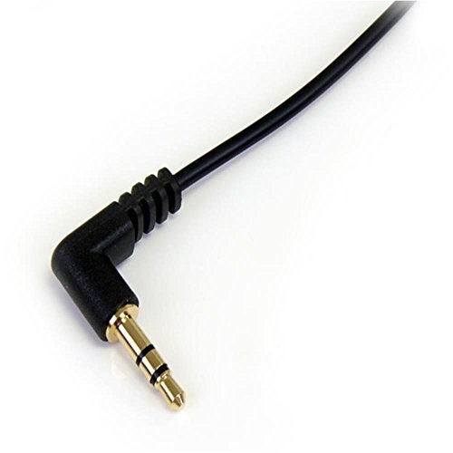 StarTech.com 3 ft. (0.9 m) 3.5mm Audio Cable - 3.5mm Slim Audio Cable - Right Angle - Male/Male - Aux Cable (MU3MMSRA), Black - Image 2
