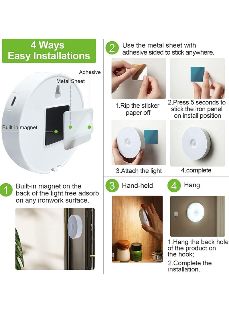 Motion Sensor Light with USB Rechargeable Battery, Self-Adhesive LED Light with Magnetic Back, Body Sensor Activated Light for Home, Hallway, Closet, Stairs, Bathroom, Warm White - Image 3