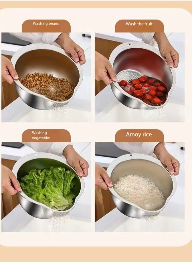 Laseta - A Multi-Function, 304 Stainless Steel Colander For Rice, Vegetables, Fruits, And Legumes, With integrated slant bottom - Image 1