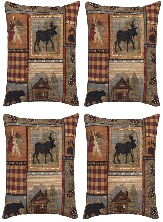 DATANSEN Set of 4 Square 18x18 inch Retro Brown Throw Pillow Covers Rustic Lodge Bear Moose Decorative Throw Pillowcase for Home Sofa Thick Cotton Linen Cushion Cases (45x45 cm) Paw Prints Cabin - Image 1
