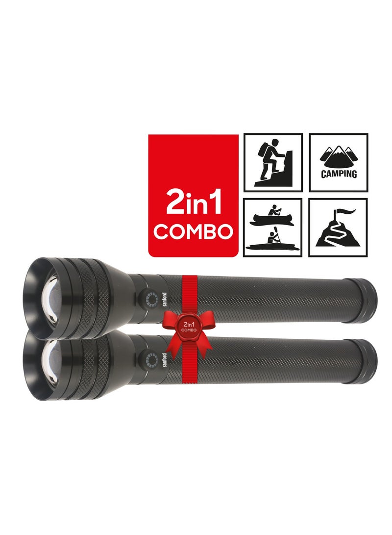 Sanford Pack of 2 Rechargeable LED Searchlight Combo, 20W LASER LED, 6000mAh Li-ion , 400 Lumens, 2500 Meters Range, 5 Lighting Modes, 4.5 Hours Working Time, Tactical Camping Light, Aluminum Body Flashlight - Image 2