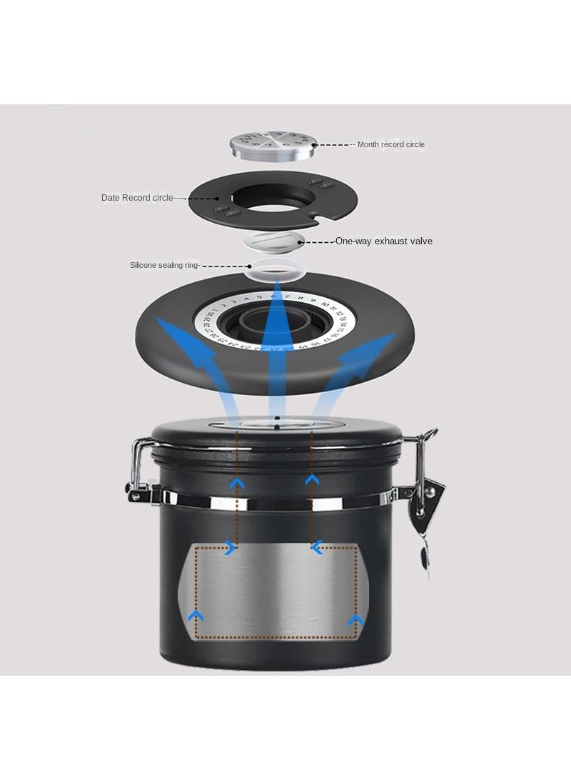 Y&D 1.2L Sealed Stainless Steel 304 Exhaust Breathing Coffee Preservation Round Storage Storage Jar - Image 2