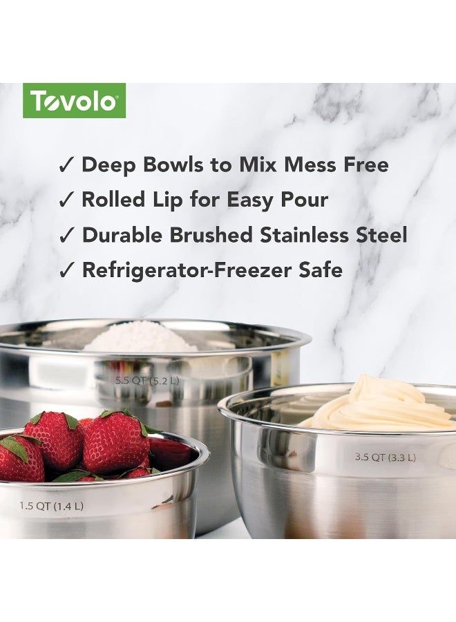 Tovolo Stainless Steel Mixing Bowls, 7.5 Qt - Metal Nesting Mixing Bowl with Rounded Lip for Easy Pour & Minimal Mess - Large & Small Dishwasher Safe Kitchen Supplies for Prep & Cooking - Image 3