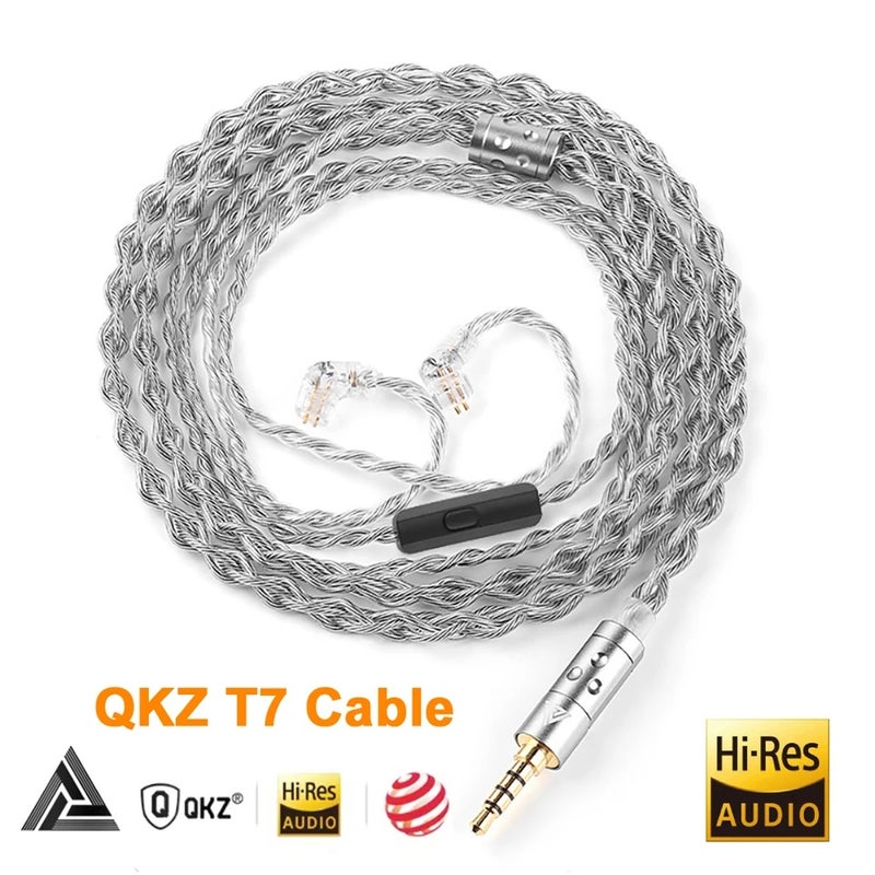 كيو كي زد كابل وموصل QKZ T7 3.5mm Plug iem Cable 4-Strand 2Pin 0.75mm Upgrade HiFi Earphone Cable Replacement Wire For KZ ZSN ZSX PRO X ZS10 CCA Trn, No Mic - Image 2