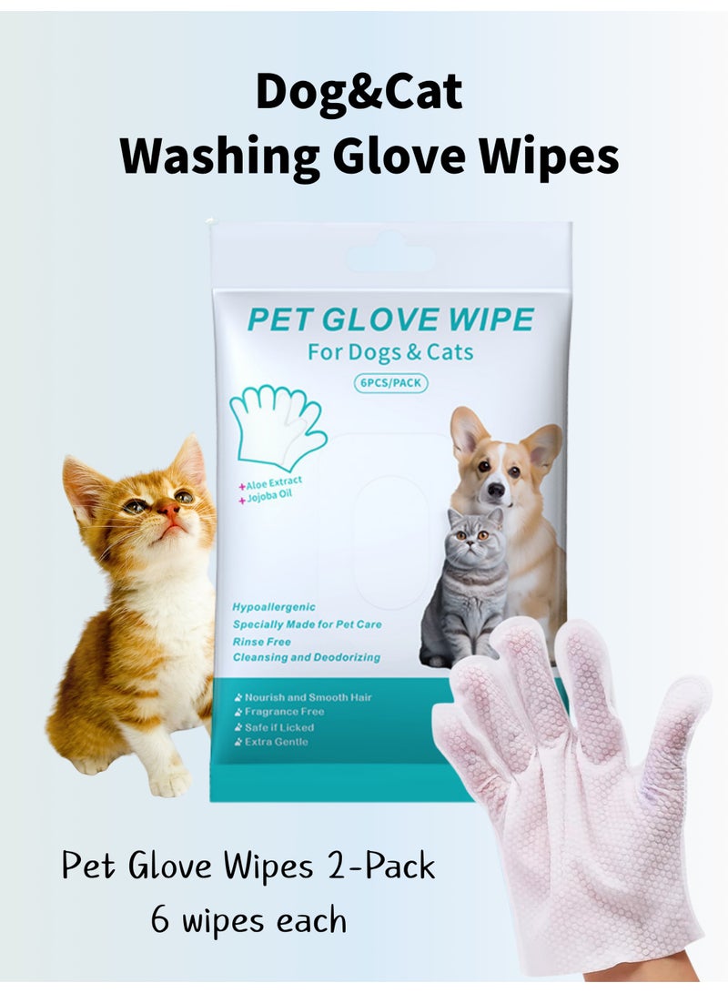 Pet Bashing Glove Wipes for Dog and Cat-2pack12pcs, Unscented Rinse Free Cleaning & Deodorizing Grooming Glove for Puppy Ears,Eyes,Butt,Paws, Thick Bathing Wipe Sooth & Nourish Fur for Care and Travel 12 PCS - Image 1
