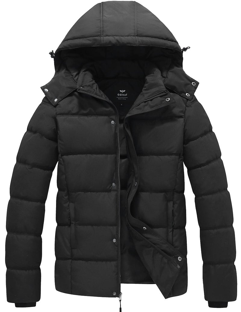 GGleaf Men's Hooded Winter Coat Warm Puffer Jacket Thicken Quilted Jacket XX-Large Black - Image 1