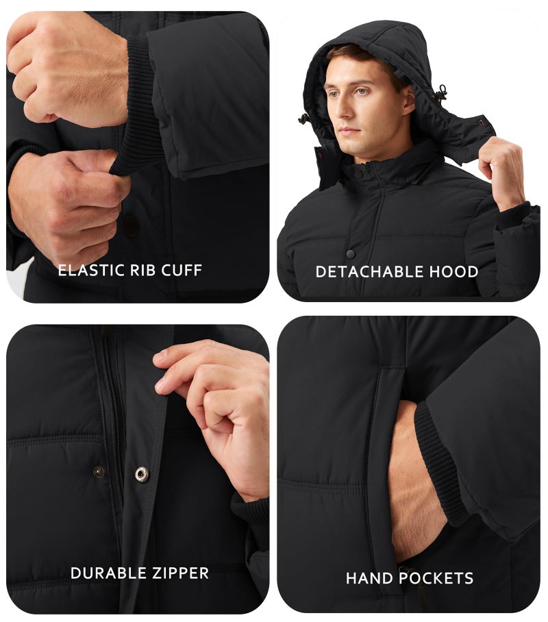 GGleaf Men's Hooded Winter Coat Warm Puffer Jacket Thicken Quilted Jacket XX-Large Black - Image 5