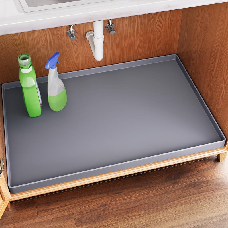 FLATO Waterproof Under Sink Mat 22 x 19 Shelf Liner for Kitchen and Bathroom Cabinet Protector Organizers and Storage Flexible Silicone Drip Tray