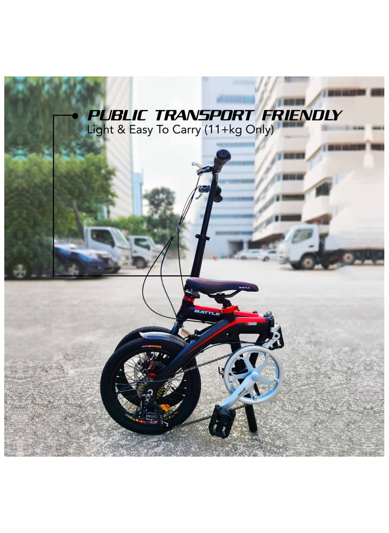 Battle - BATTLE 16 Inch Lightweight Folding Bike - Foldable Bicycle For Men & Ladies & Kids (Fire Red) - Image 1