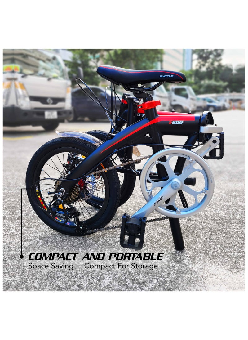 Battle - BATTLE 16 Inch Lightweight Folding Bike - Foldable Bicycle For Men & Ladies & Kids (Fire Red) - Image 1