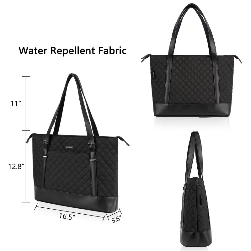 KROSER Laptop Tote Bag 15.6 Inch with USB Port, Large Work Tote Bag Computer Shoulder Bag for Women, Laptop Case for Office Business Travel(Quilted) - Image 5
