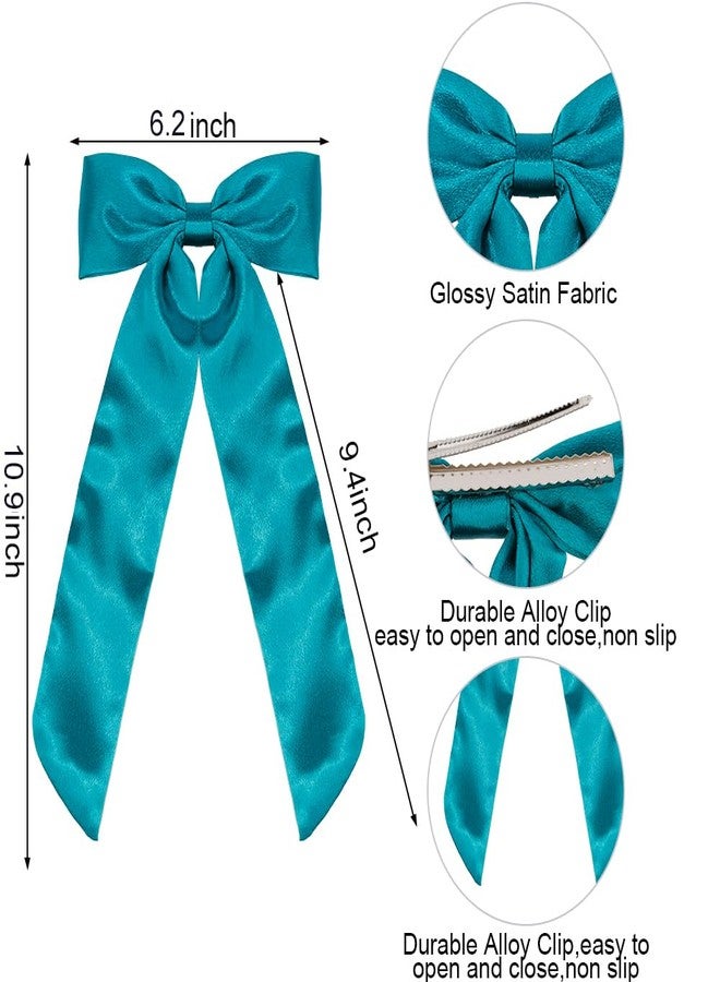 AHONEY 2 Pack Satin Hair Bow Clips for Women Girls, Navy blue & Green - Image 3
