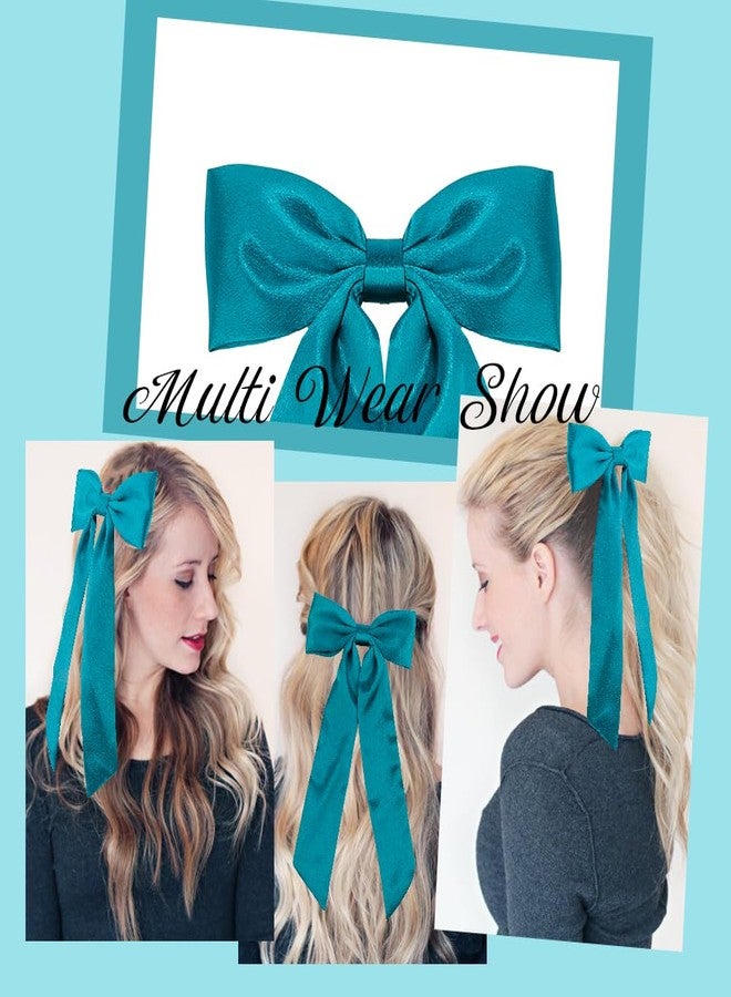 AHONEY 2 Pack Satin Hair Bow Clips for Women Girls, Navy blue & Green - Image 5