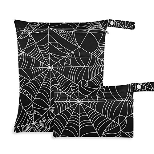 KEEPREAL Halloween Spider Web 2pcs Waterproof Wet Bag Diaper Wet Bags Large Capacity Washable Reusable for Wet Swimsuits,Dirty Gym Clothes, Diapers,Electronics,Toiletries. - Image 1