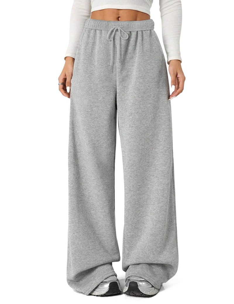 FACDIBY Fleece Lined Sweatpants for Women Wide Leg High Waisted Sweat Pants Baggy Drawstring Sherpa Straight Leg Lounge Pants Grey M - Image 1