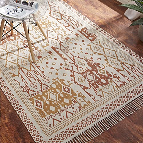 Villedomo Luxury Modern Flat Weave Rug for Floor, Living Room & Bedroom | Drawing Room Dhurrie | Crimson Rust | Dhurrie for Living Room Size - 2 x 3 Feet (60 x 90 cm) - Image 1