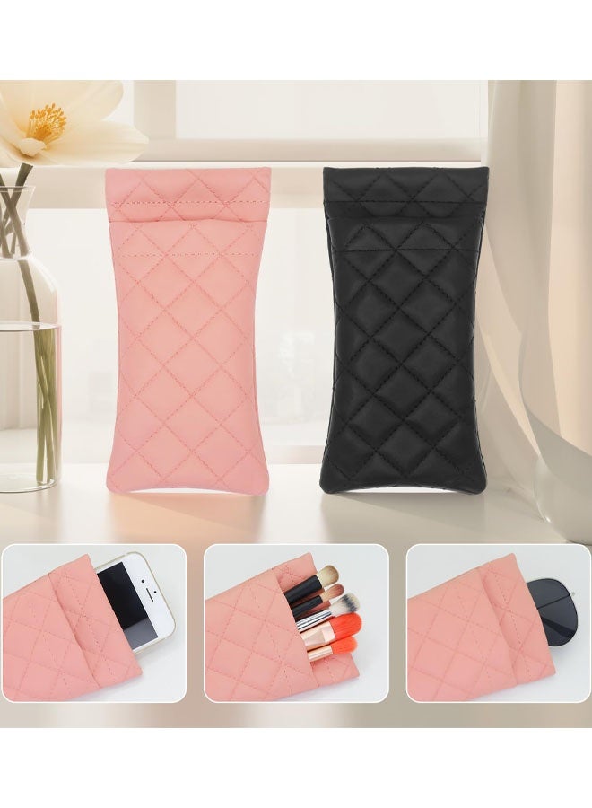 2 PCS Double Eyeglasses Case, PU Leather Double Glass Case Large Squeeze Top Portable Sunglass Case For Women Men - Image 5