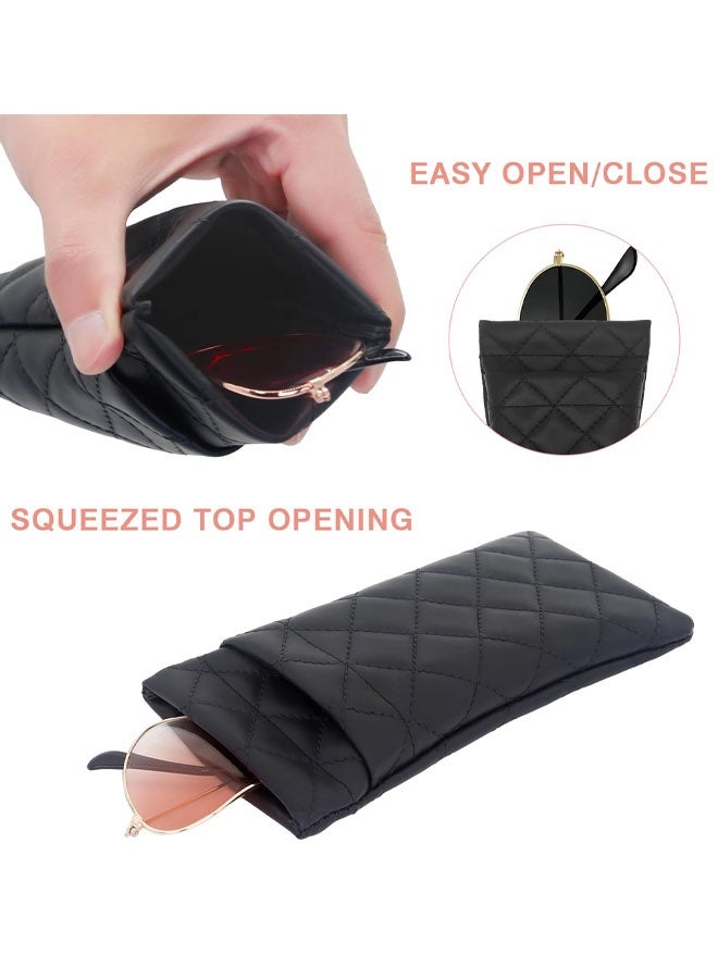 2 PCS Double Eyeglasses Case, PU Leather Double Glass Case Large Squeeze Top Portable Sunglass Case For Women Men - Image 3