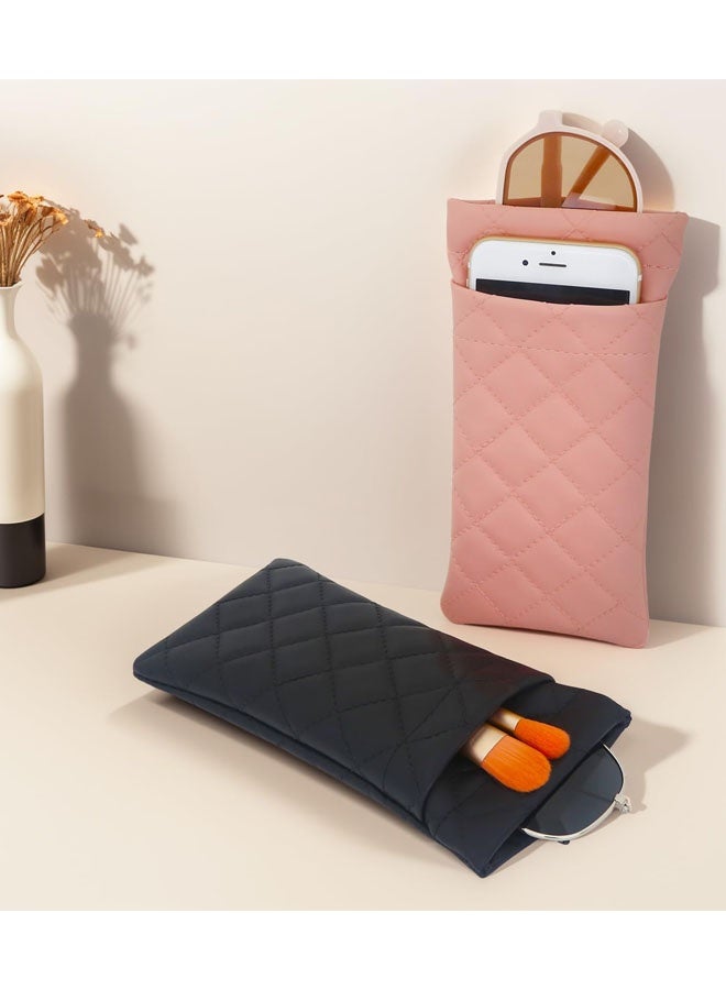 2 PCS Double Eyeglasses Case, PU Leather Double Glass Case Large Squeeze Top Portable Sunglass Case For Women Men - Image 4