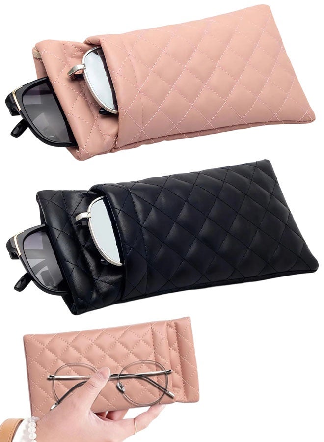 2 PCS Double Eyeglasses Case, PU Leather Double Glass Case Large Squeeze Top Portable Sunglass Case For Women Men - Image 1