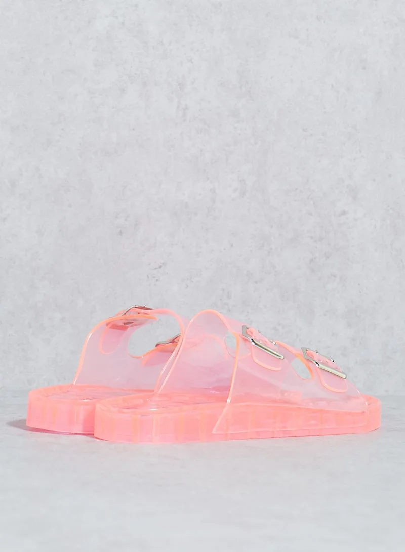 FOREVER 21 Neon Two Strap Buckle Slides