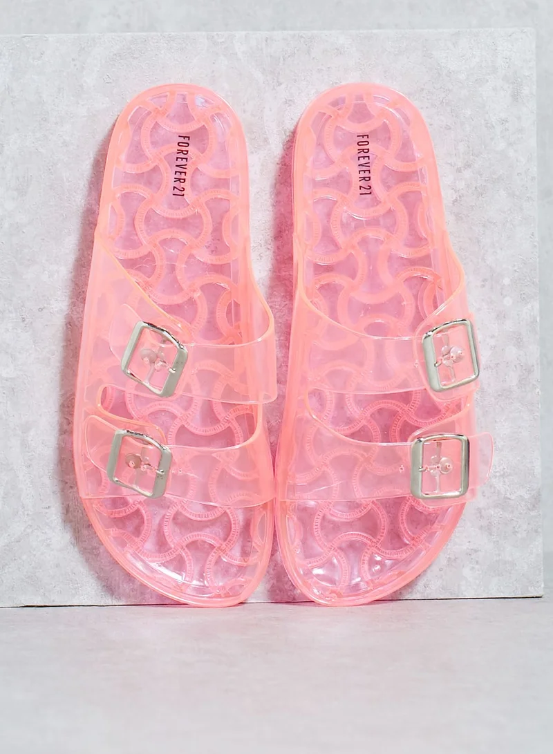 FOREVER 21 Neon Two Strap Buckle Slides