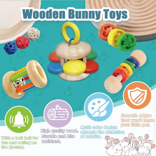 QWR 9PCS Wooden Bunny Toys,Safe Rabbit & Guinea Pigs Teeth Grinding Toy for Chinchillas, Hamsters & Small Animals - Indoor & Outdoor - Image 3