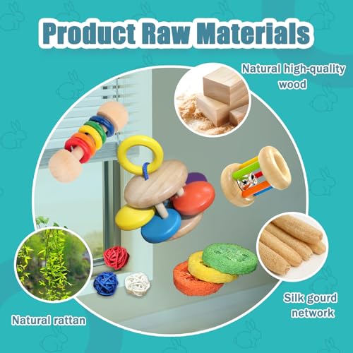 QWR 9PCS Wooden Bunny Toys,Safe Rabbit & Guinea Pigs Teeth Grinding Toy for Chinchillas, Hamsters & Small Animals - Indoor & Outdoor - Image 2