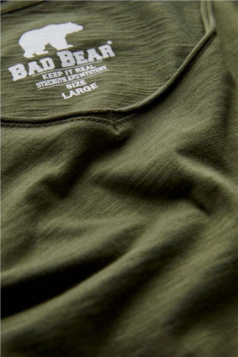 Bad Bear V-Neck T-Shirt Khaki Green Basic Men's T-Shirt10