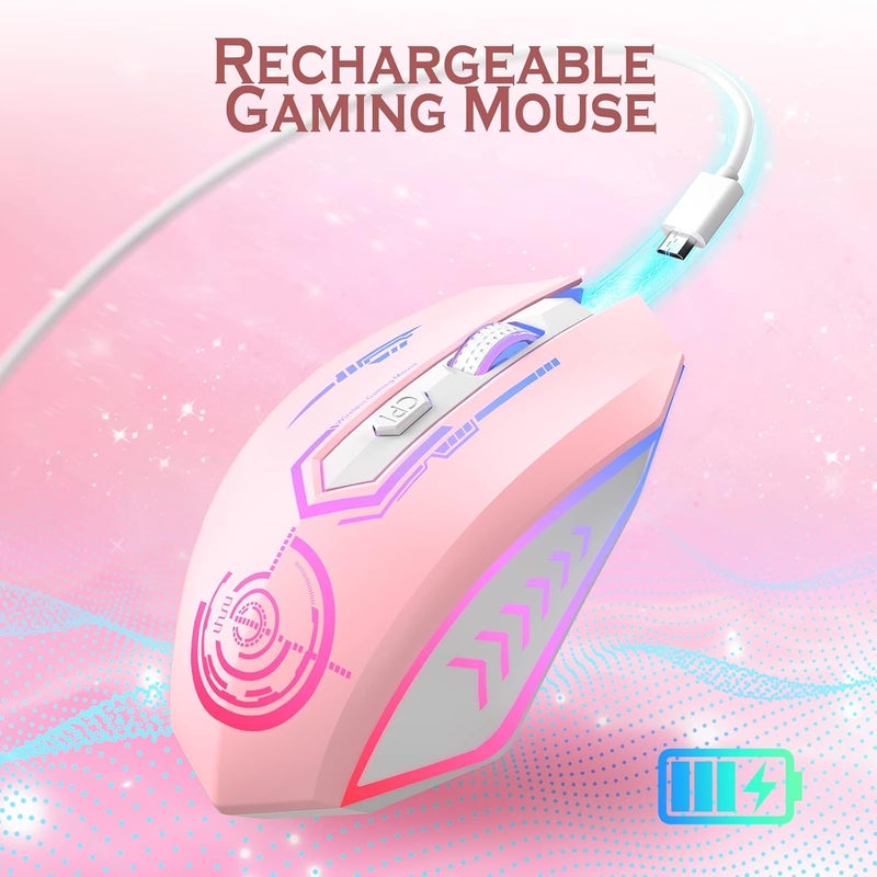 UHURU Gaming Mouse, Wireless Gaming Mouse with 6 Buttons 7 Changeable LED Color up to 10000 DPI, Rechargeable USB Gamer Mouse for PC Laptop (Pink) - Image 5