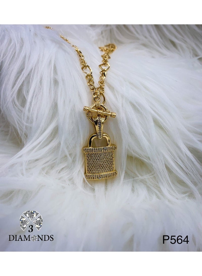 ثري دايموندز - سلسلة مطلية بالذهب بدلاية على شكل قفل مرصعة بالكامل - 3Diamonds - Image 1