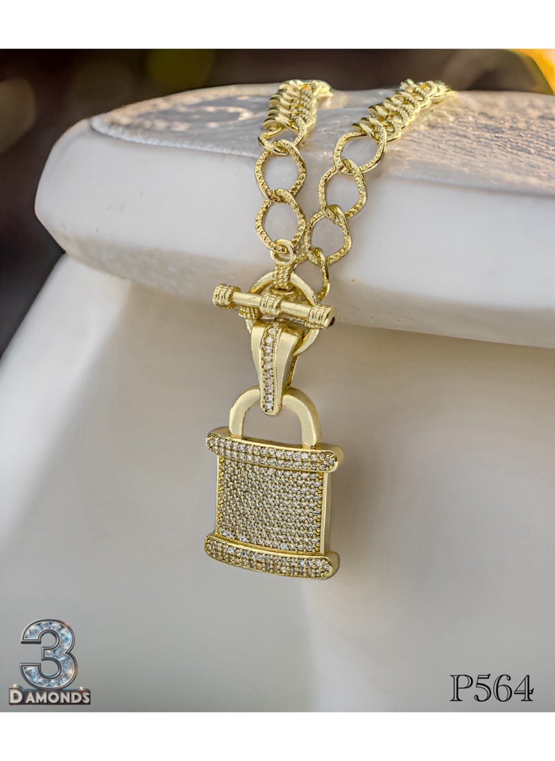 ثري دايموندز - سلسلة مطلية بالذهب بدلاية على شكل قفل مرصعة بالكامل - 3Diamonds - Image 1