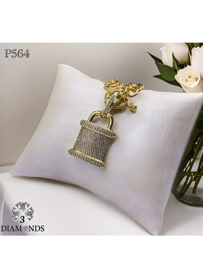 ثري دايموندز - سلسلة مطلية بالذهب بدلاية على شكل قفل مرصعة بالكامل - 3Diamonds - Image 1