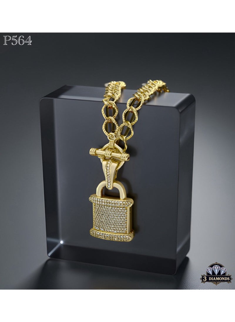 ثري دايموندز - سلسلة مطلية بالذهب بدلاية على شكل قفل مرصعة بالكامل - 3Diamonds - Image 1