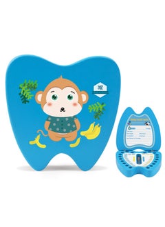 English Version Wooden Children's Deciduous Teeth Storage Box Baby's Teeth Changing Storage Box Teeth Dropping Memorial Collection Creative Home-Color:Blue Zodiac Monkey (English Version)
