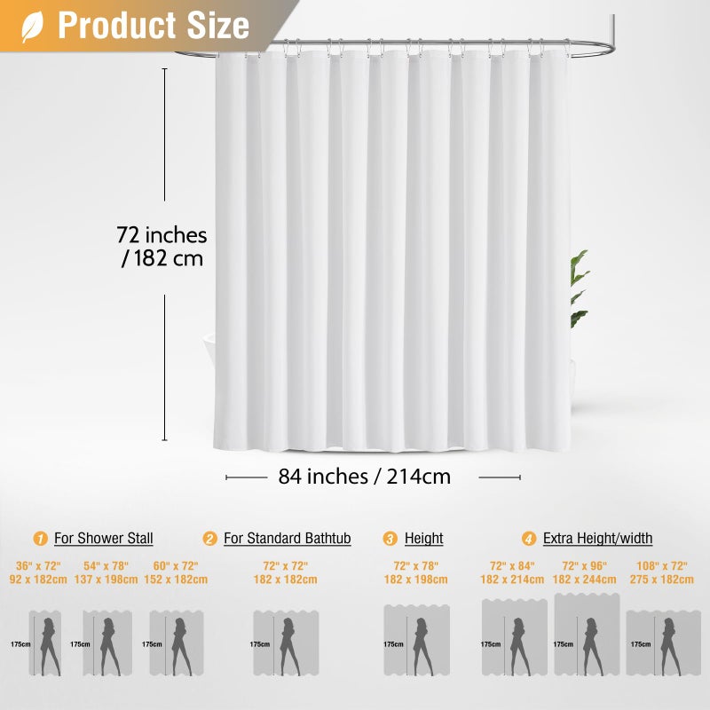 BTTN ستارة دش واسعة BTTN - W84XH72 بوصة من الكتان المزخرف بستائر دش شاقية مع 14 خطاطين بلاستيكية كبيرة في فندق SPA ستائر حمام البوليستر المقاومة للماء بسيطة للحمام - أبيض - Image 5