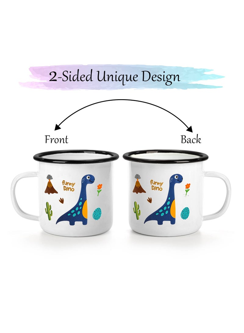 SYOSI Enamel Camping Mugs, Cartoon Dinosaur Metal Design, Coffee Tea Cups with Handle, Ideal for Outdoor Activities, Hiking, Portable Travel Mugs for Kids and Adults  - Image 3