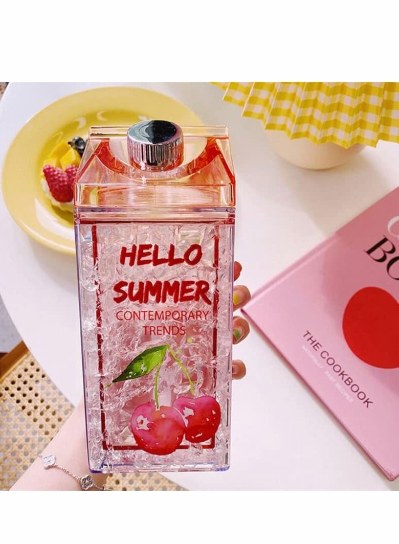 Y&D Crushed Ice Cup, Double-layer Thickened Refrigerator Cold Storage Cup Straw Gel Quicksand Iced Creative Milk Carton Summer Student Drinking Outdoor Water (Cherry Red) - Image 4