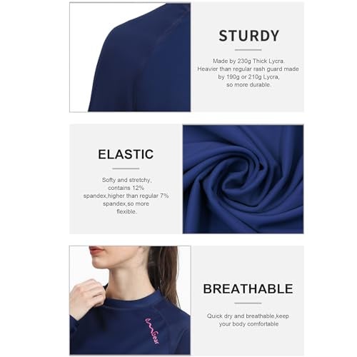 OMGear Rashguard Swimsuit MMA BJJ Rash Guard UPF 50+ Swimming Shirt Surf Suit Rash Vest(Navy Blue(Long Sleeve),S) - Image 4