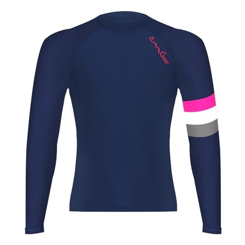 OMGear Rashguard Swimsuit MMA BJJ Rash Guard UPF 50+ Swimming Shirt Surf Suit Rash Vest(Navy Blue(Long Sleeve),S) - Image 1