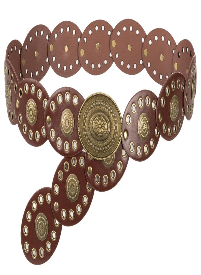 إيوهاك حزام إيوهاك الغربي العريض ذو القرص للنساء، حزام رعاة البقر المجوف، حزام خصر بيضاوي عتيق الطراز بوهيمي مناسب للجينز والفساتين - Image 1