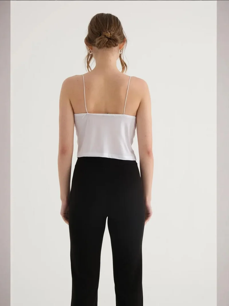Hiccup White Spaghetti Strap Ruched Cami Top for Women | Best Price UAE